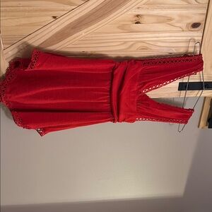 Vibrant Red Lace-Trimmed Romper